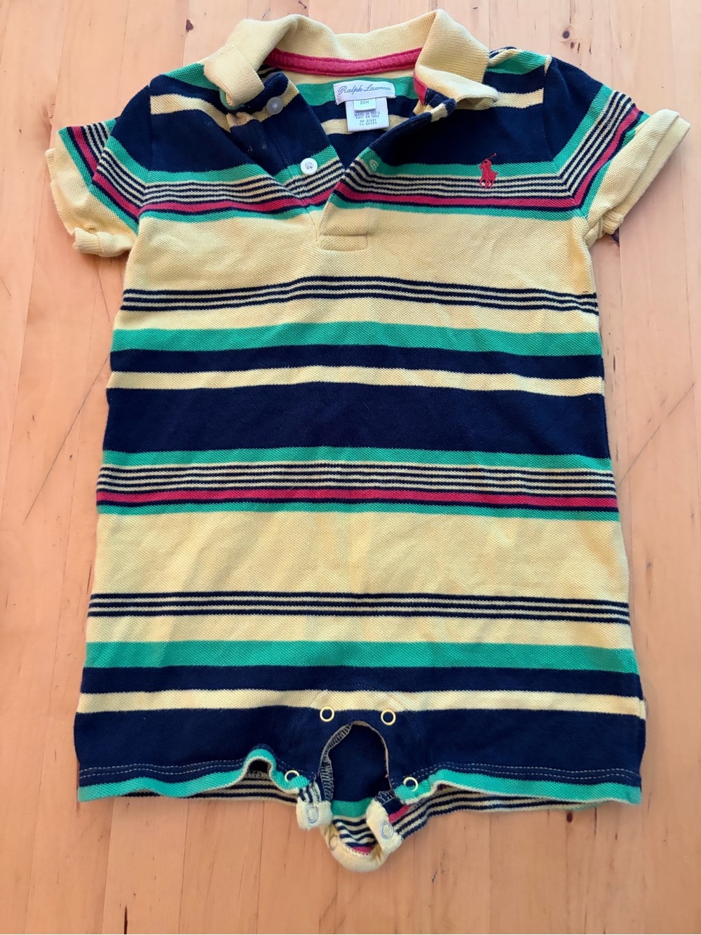 Ralph Lauren Yellow, Navy & Green Striped Polo Romper